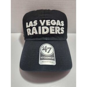 '47 Brand Clean Up Las Vegas Raiders NFL Script Side Strapback Hat Cap Black NWT